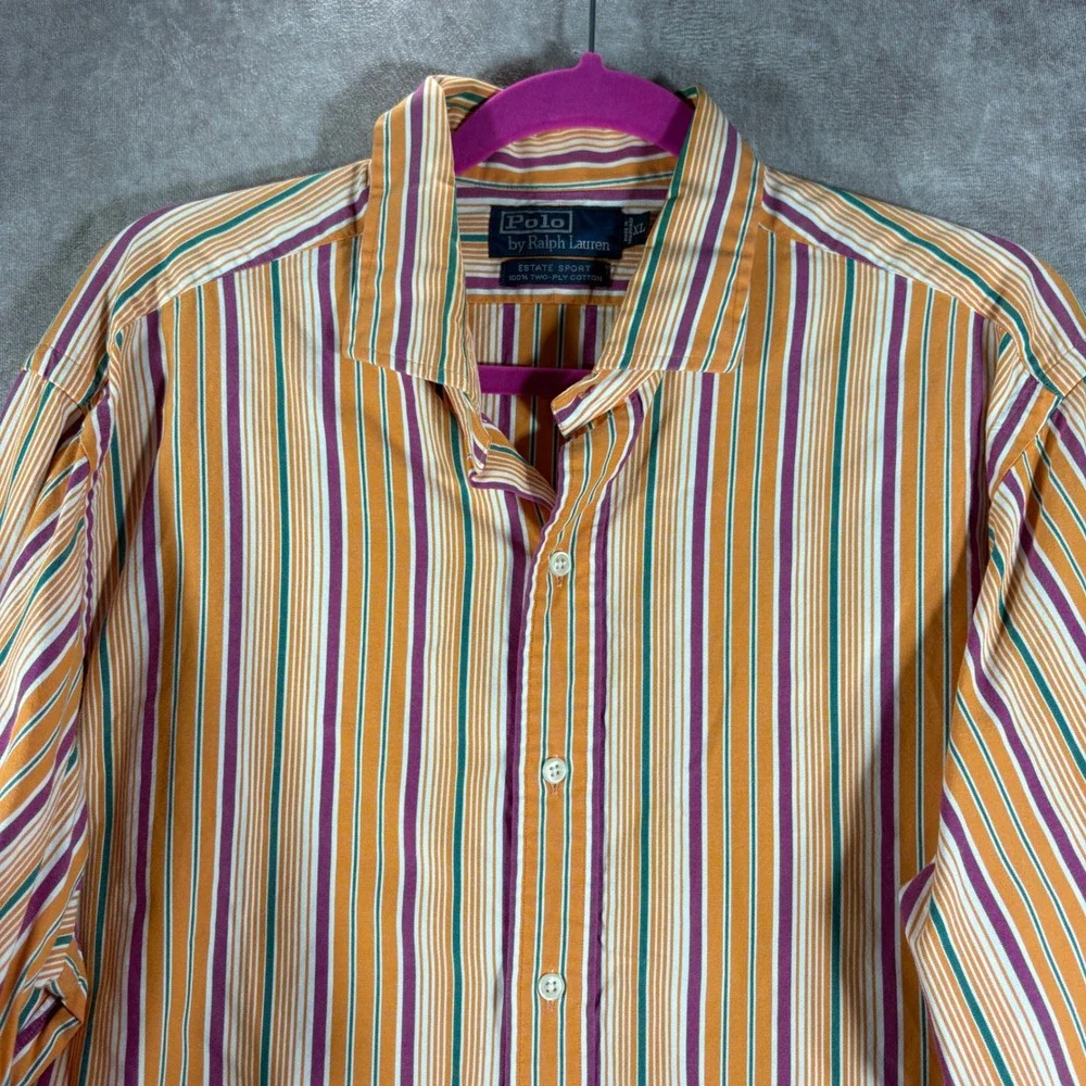 Polo Ralph Lauren Button Down Shirt Mens XL Orange Estate Sport Striped Cotton